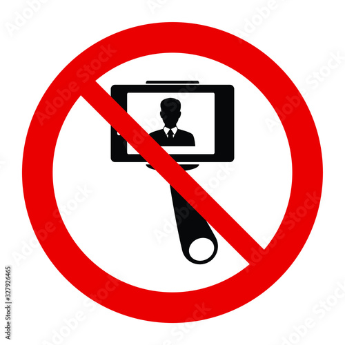 No selfie icon. prohibited sign.  No monopod icon. 
