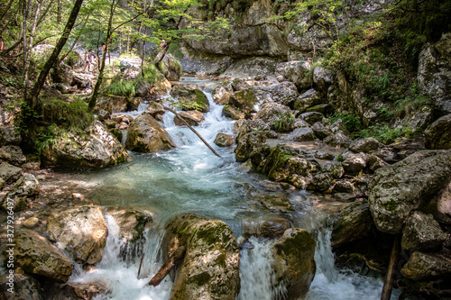 View of wild brooks and rivers in a gorge in the swiss and austrian Alps  Europe.