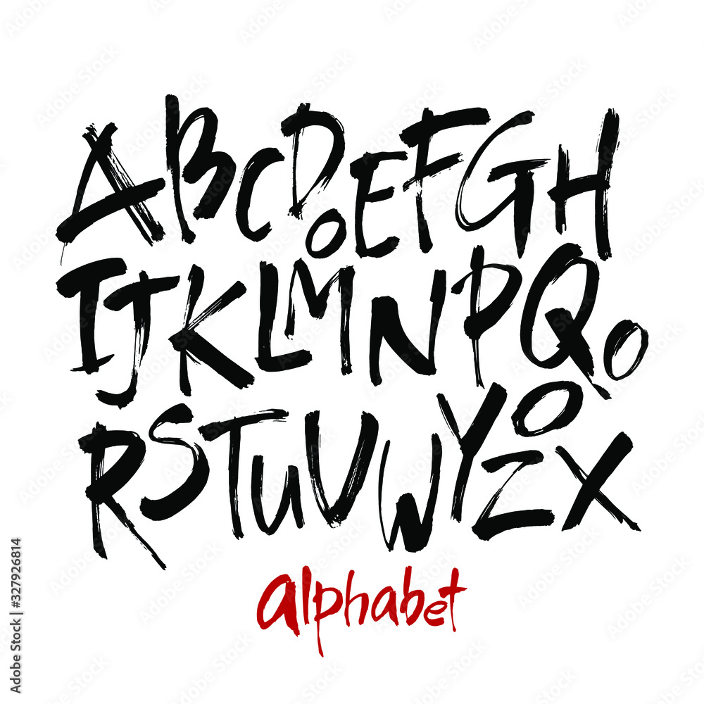 Vector Acrylic Brush Style Hand Drawn Alphabet Font. Calligraphy alphabet on a white background. Ink hand lettering.