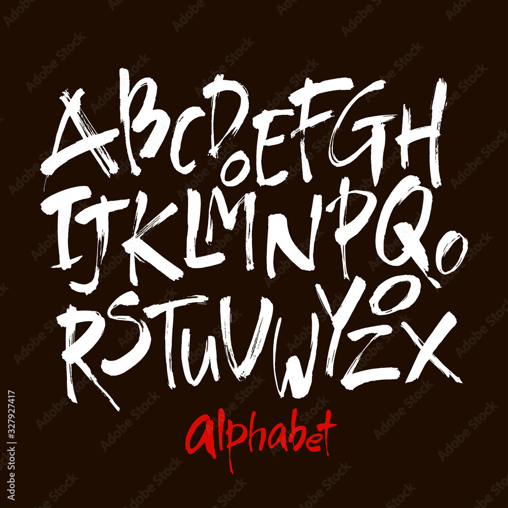 Vector Acrylic Brush Style Hand Drawn Alphabet Font. Calligraphy alphabet on a black background Vector Acrylic Brush Style Hand Drawn Alphabet Font. Calligraphy alphabet on a black background