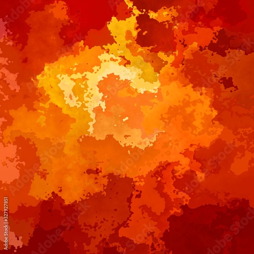 abstract stained pattern texture square background hot fiery color - modern painting art - watercolor splotch effect yellow orange red © ardely