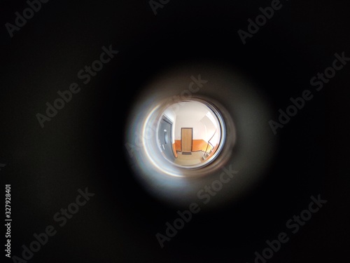 Obraz na płótnie View to the hall through peephole eyelet in the door. Slovakia w salonie