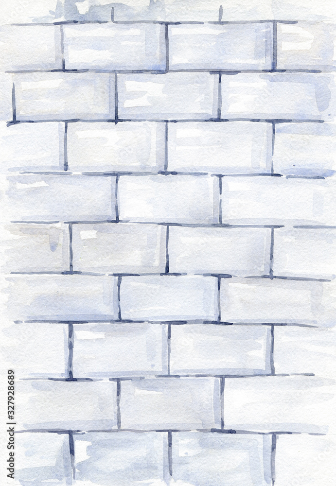 Fototapeta premium Ceramic tile wall fragment – watercolor hand painted illustration. Modern kitchen design. Hand made texture.