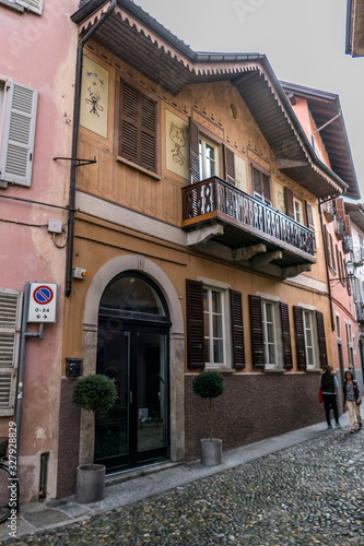 Historical center of Cannobio with colored house