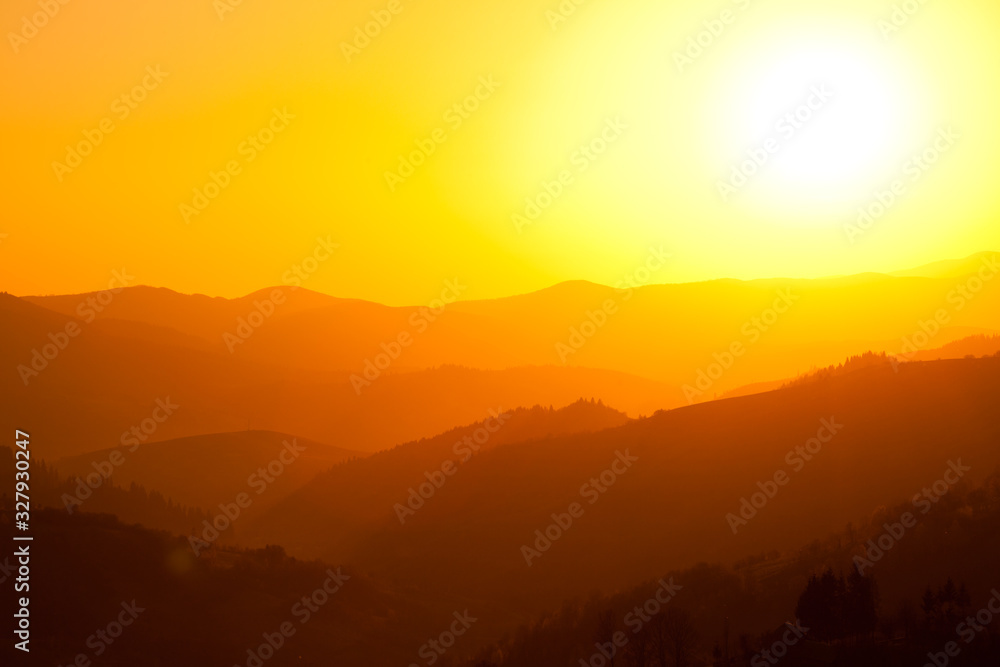 Sunset landscape over mountains