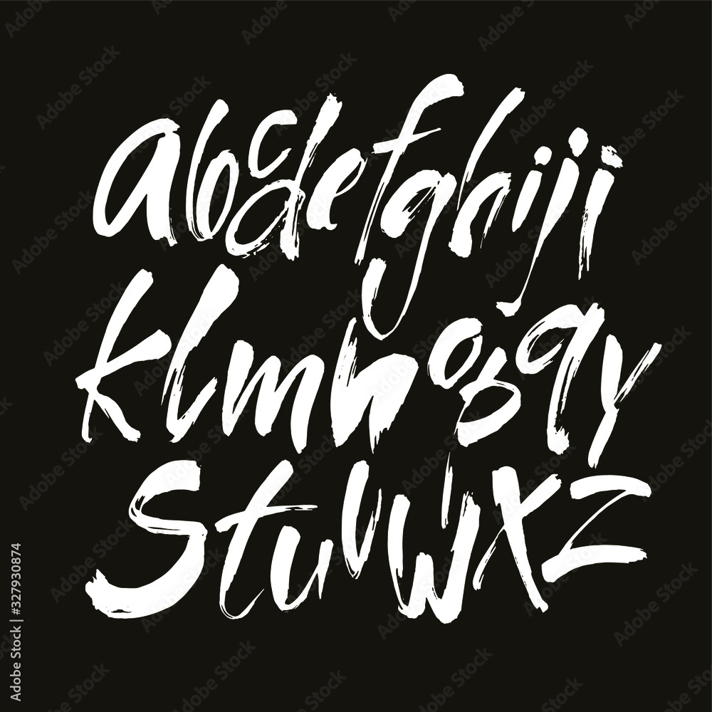 Vector Acrylic Brush Style Hand Drawn Alphabet Font. Calligraphy alphabet on a black background. Ink hand lettering. Vector Acrylic Brush Style Hand Drawn Alphabet Font. Calligraphy alphabet on a black background. Ink hand lettering.