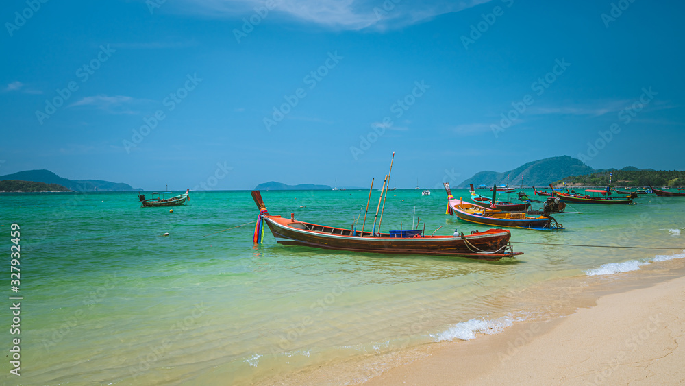 Wooden Boat With Tropical Sea Scenery Wooden Boat With Tropical Sea Scenery