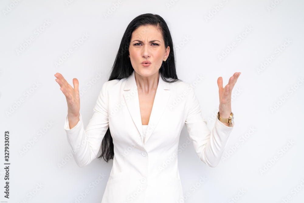 Angry secretary with white business jacket Angry secretary with white business jacket
