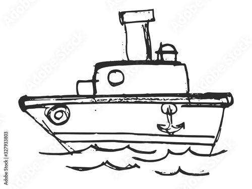 Vector sketch of funny steamboat