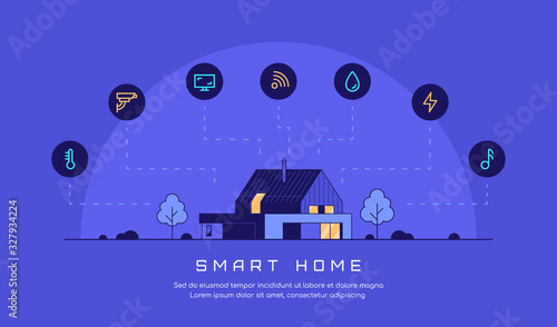 Smart house concept, Flat style banner design.