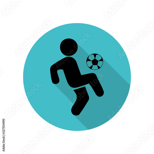 Soccer player with ball long shadow icon. Simple glyph, flat vector of arrow icons for ui and ux, website or mobile application