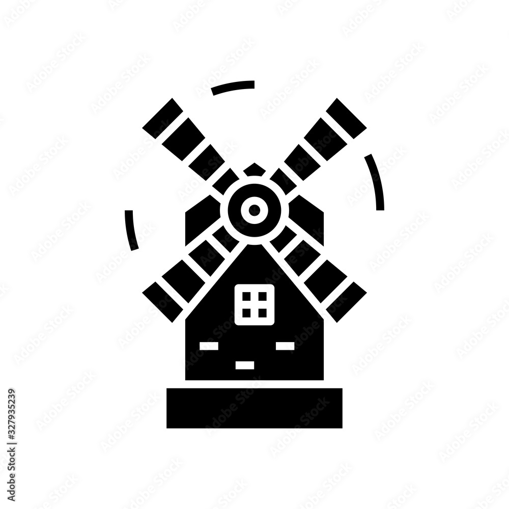 Millwind black icon, concept illustration, vector flat symbol, glyph sign.