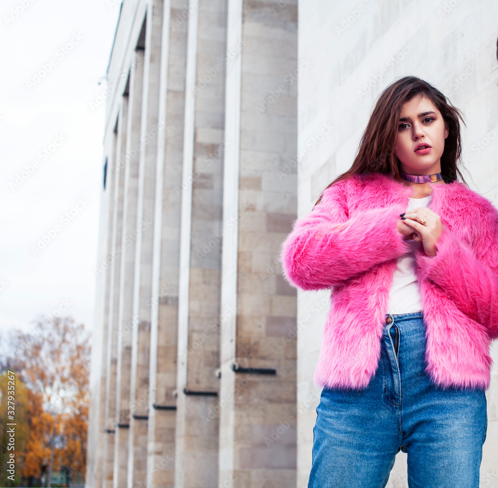 Fototapeta premium young happy students teenagers at university building on stairs, lifestyle people concept boy and girl