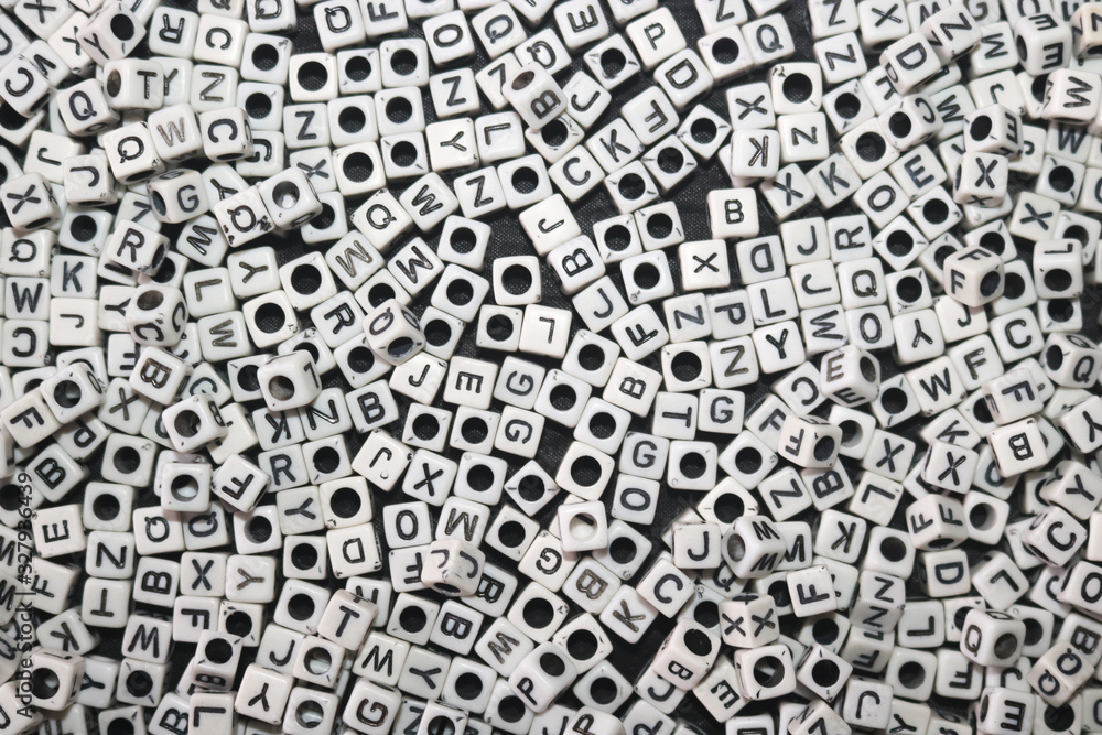 dice, cubes with letters top view