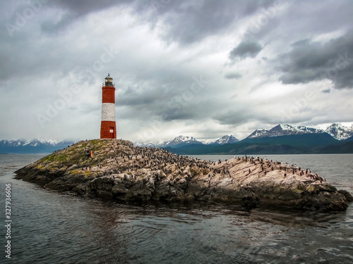 Les Eclaireurs lighthouse in Beagle Channel, famous Ushuaia landmark at the end of the world, Argentina, South America