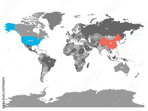 Wallpaper Mural United States and China highlighted on political map of World. Vector illustration Torontodigital.ca