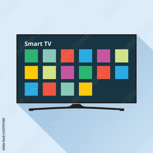 Smart TV icon in flat style. LED TV with colorful application buttons on display. Vector eps8 illustration.