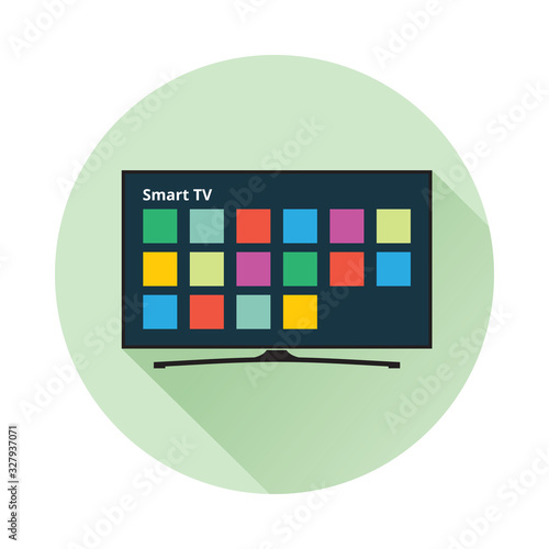 Smart TV icon in flat style. LED TV with colorful application buttons on display. Vector eps8 illustration.