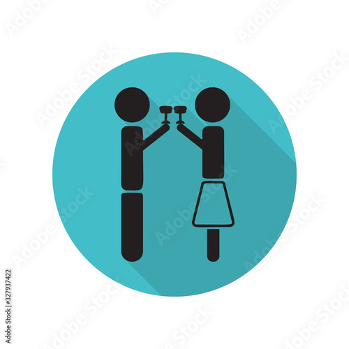 Couple drinks a cocktail long shadow icon. Simple glyph, flat vector of arrow icons for ui and ux, website or mobile application