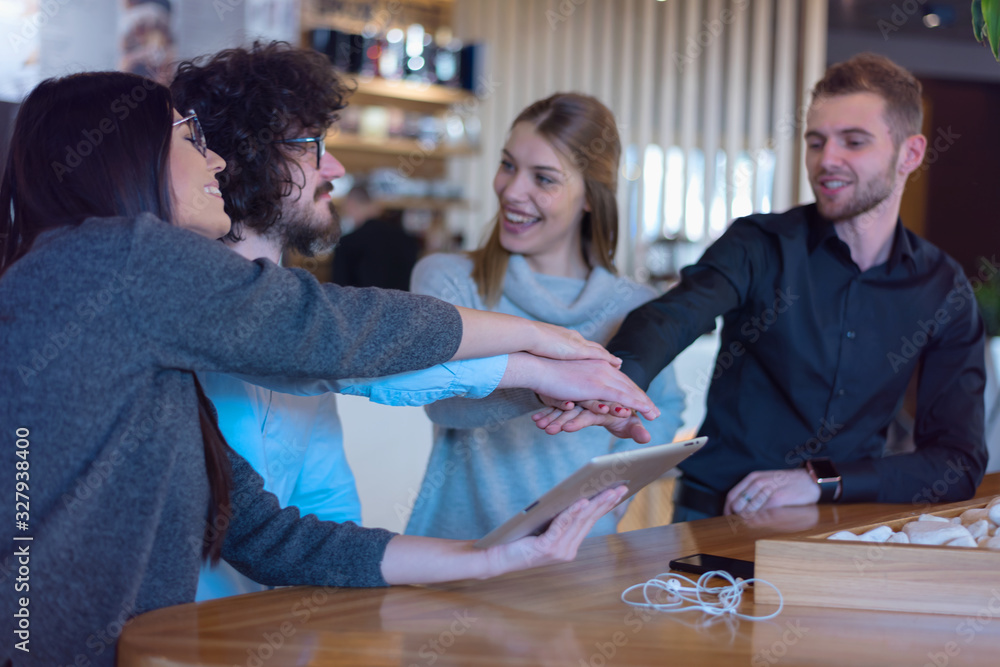 Fototapeta premium Startup Diversity Teamwork Brainstorming Meeting Concept.Business Team Coworkers Sharing World Economy Report Document Laptop.People Working Planning Start Up.Group Young Hipsters Discussing Cafe