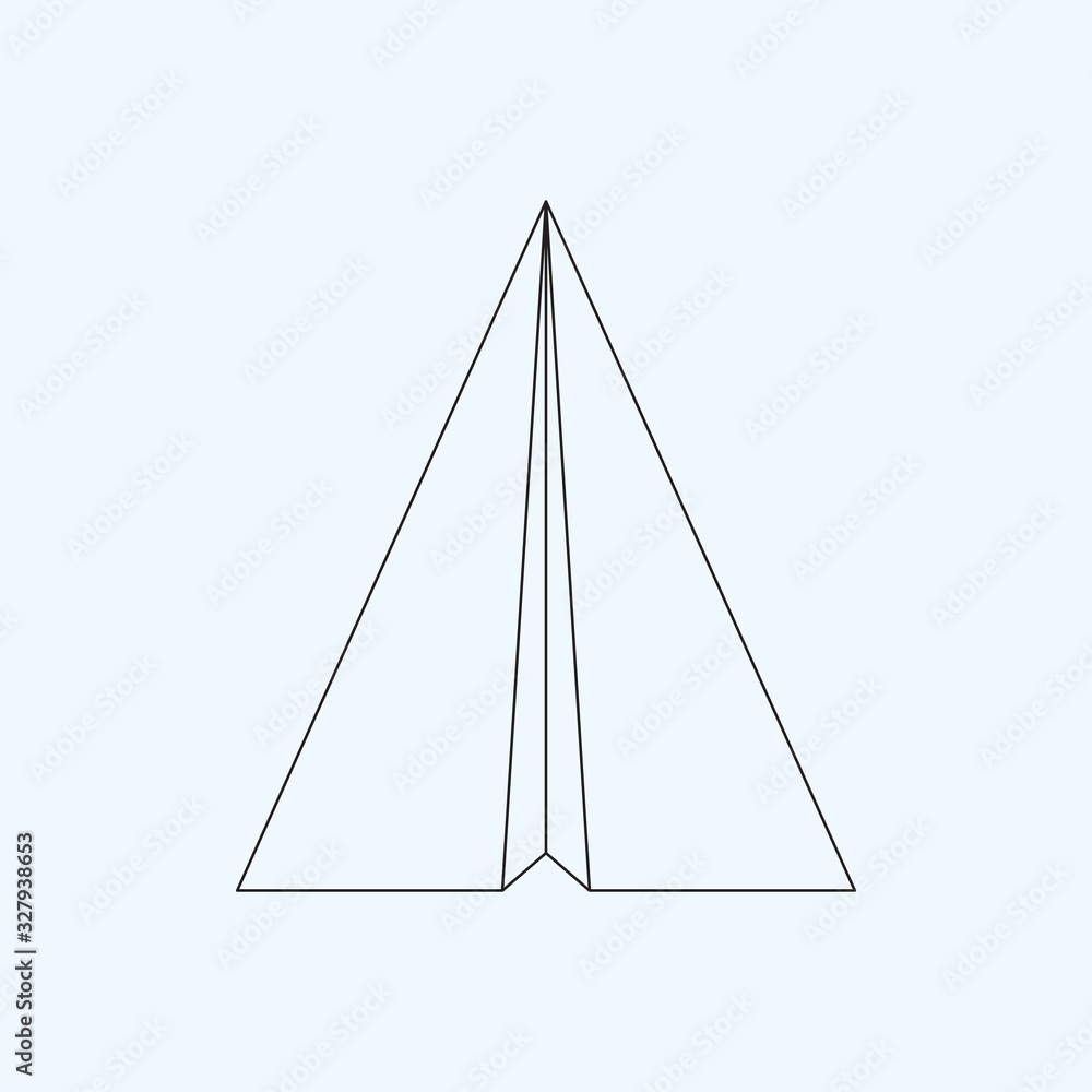 Paper plane flat line icon isolated on light blue background. Contour symbol of a papercraft origami airplane. Vector eps8 linear illustration. Paper plane flat line icon isolated on light blue background. Contour symbol of a papercraft origami airplane. Vector eps8 linear illustration.