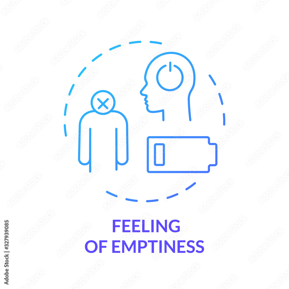 Feeling of emptiness blue concept icon. Upset and lonely. Low energy. Exhausted person. Sorrow and frustration. Burnout symptom idea thin line illustration. Vector isolated outline RGB color drawing Feeling of emptiness blue concept icon. Upset and lonely. Low energy. Exhausted person. Sorrow and frustration. Burnout symptom idea thin line illustration. Vector isolated outline RGB color drawing