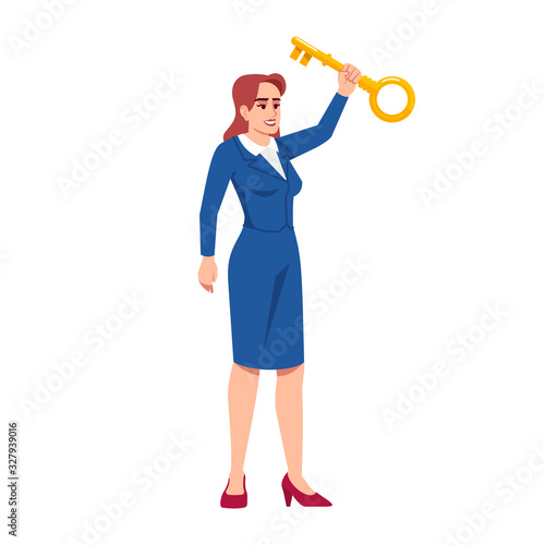 Key to success semi flat RGB color vector illustration. Top manager finding problem solution isolated cartoon character on white background. Business leadership achievement concept
