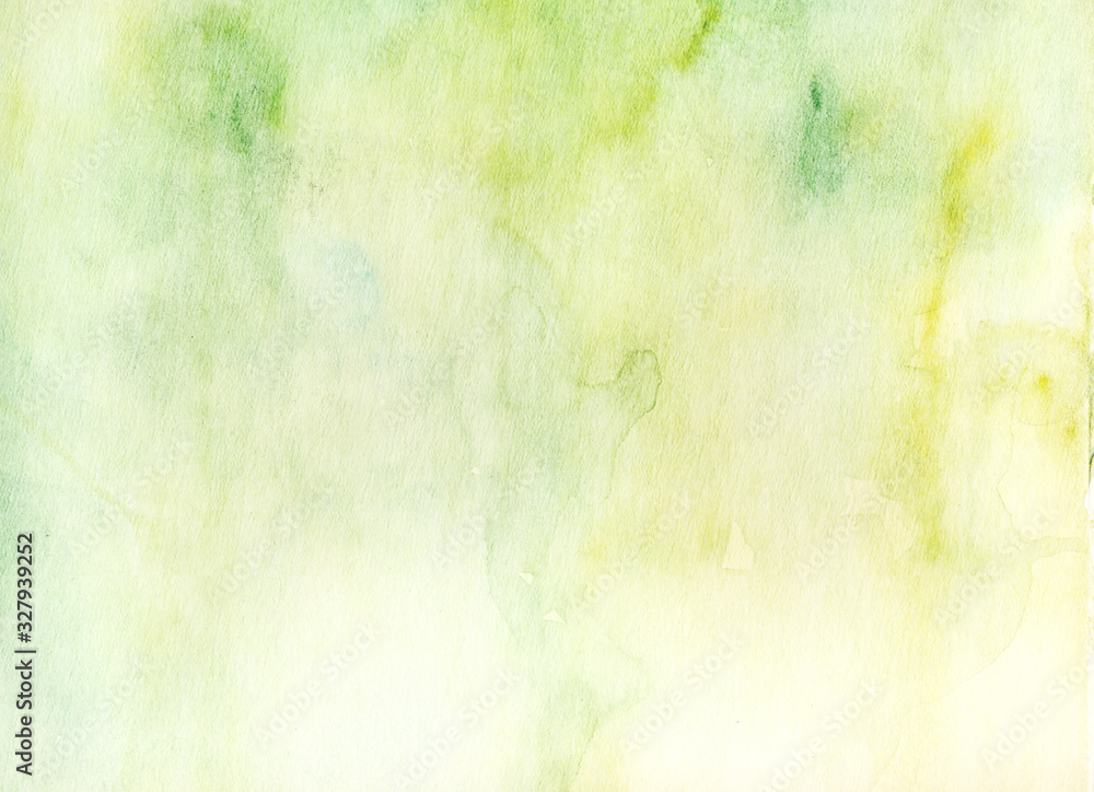 Hand painted spring fresh watercolour abstract background. Soft green background with watercolour texture.