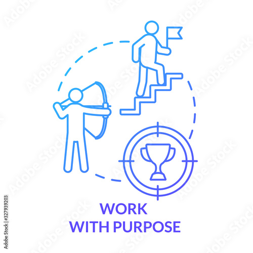 Work with purpose blue concept icon. Job achievement. Corporate labor. Employee ambition. Career growth. Avoid burnout idea thin line illustration. Vector isolated outline RGB color drawing © bsd studio