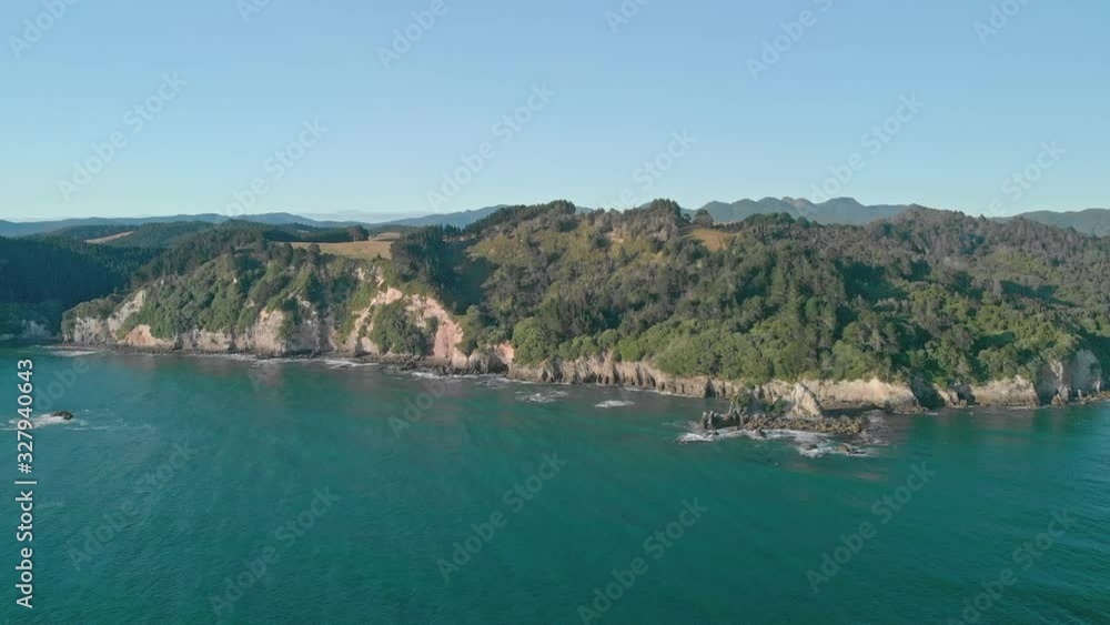 Aerial: Fly-over of a beautiful rocky coastline, New Zealand Aerial: Fly-over of a beautiful rocky coastline, New Zealand