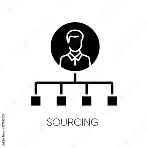 Sourcing black glyph icon. Talent acquisition, recruitment strategy silhouette symbol on white space. Professional staff hiring, headhunting, candidates selection. Vector isolated illustration