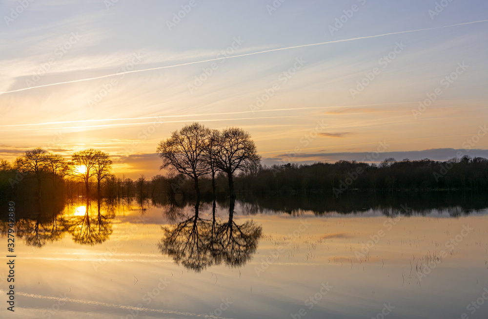 reflet des arbres sur la rivière au coucher du soleil reflet des arbres sur la rivière au coucher du soleil
