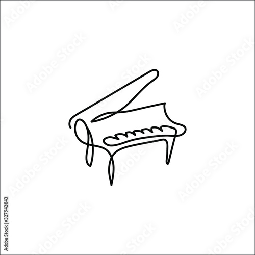 One line piano instrument design - Hand drawn minimalistic style vector illustration