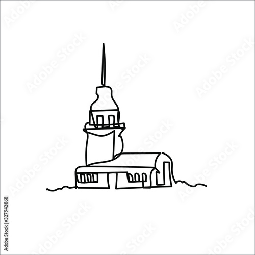 One line maiden tower of istanbul design - Hand drawn minimalism style vector illustration