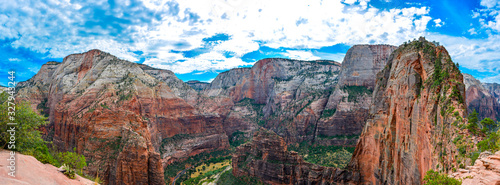 angels landing trail in zion national park in summer, panoramic picture photo