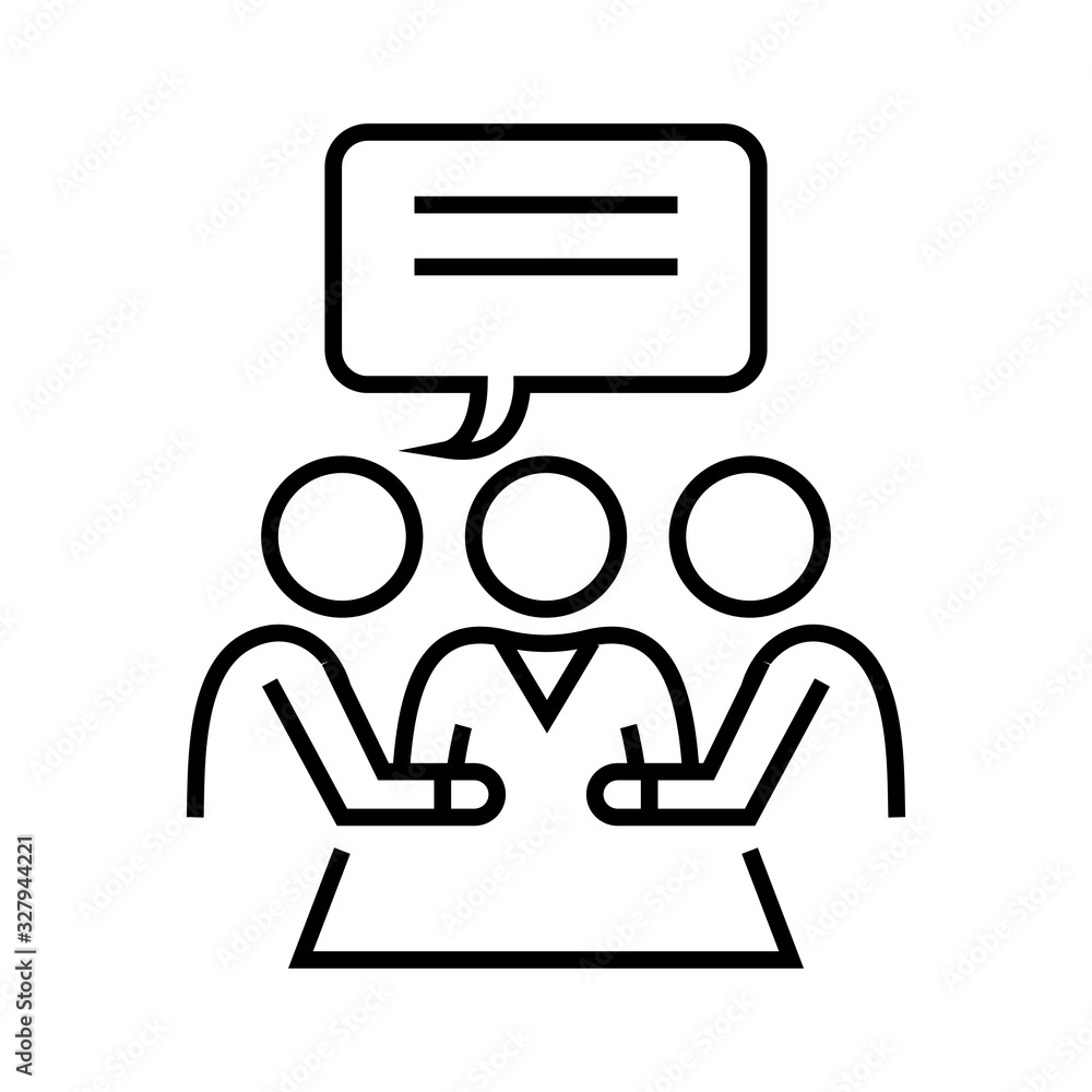 Team discussion line icon, concept sign, outline vector illustration, linear symbol. Team discussion line icon, concept sign, outline vector illustration, linear symbol.