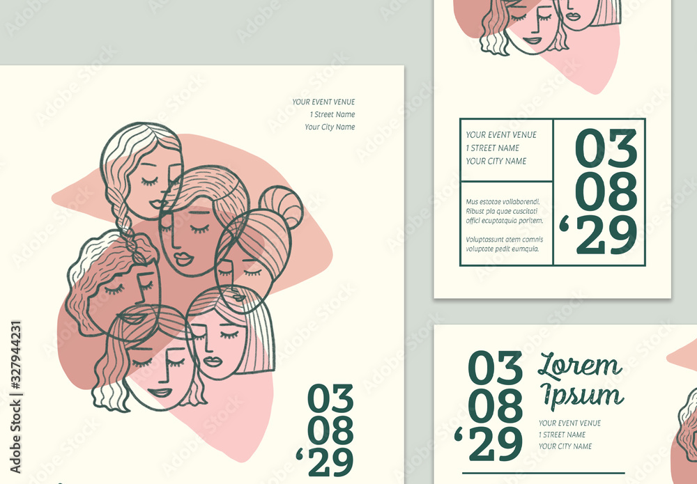 Layout Event Program Design Color Pink Pink and White Event Flyer Layout Set with Illustrations Stock Template ...