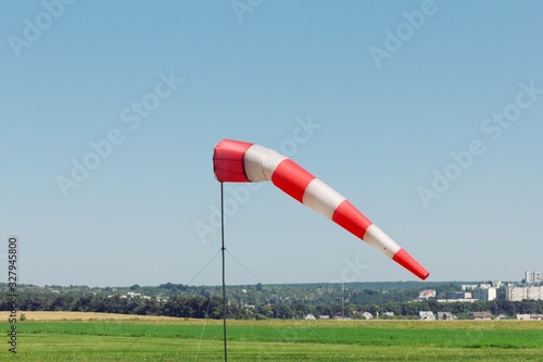 windsock wind aviation red cone, meteorology.