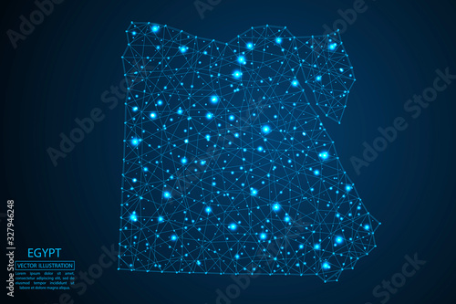 A map of Egypt consisting of 3D triangles, lines, points, and connections. Vector illustration of the EPS 10.