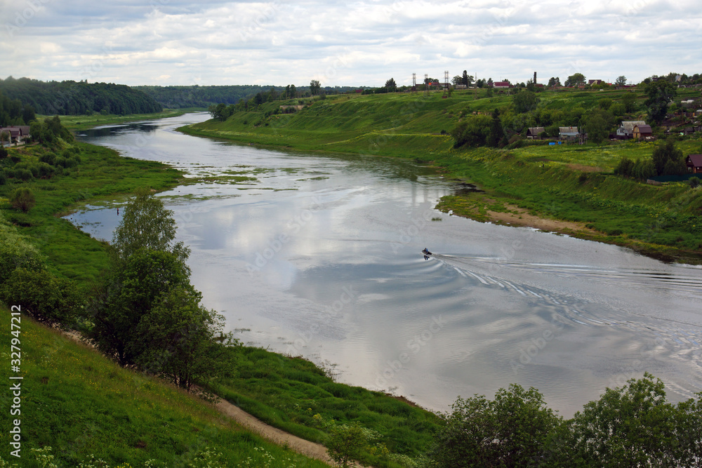 Scenic Volga river in Staritsa, Tver region, Russia