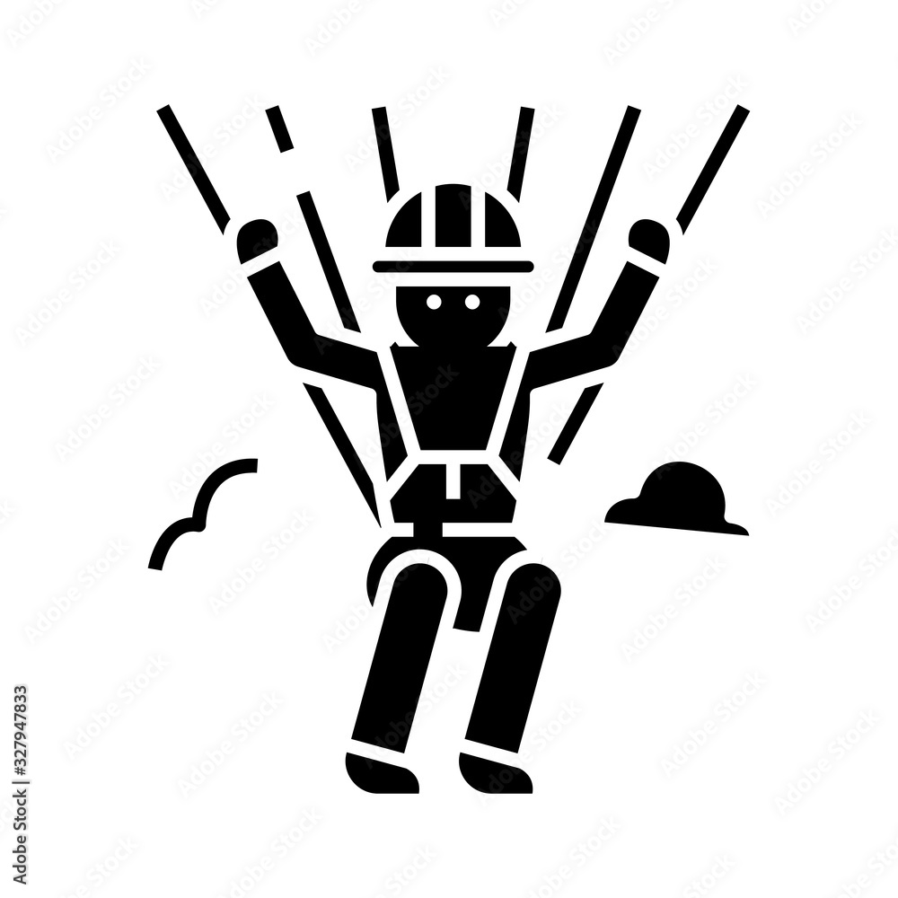 Parachutist black icon, concept illustration, vector flat symbol, glyph sign. Parachutist black icon, concept illustration, vector flat symbol, glyph sign.