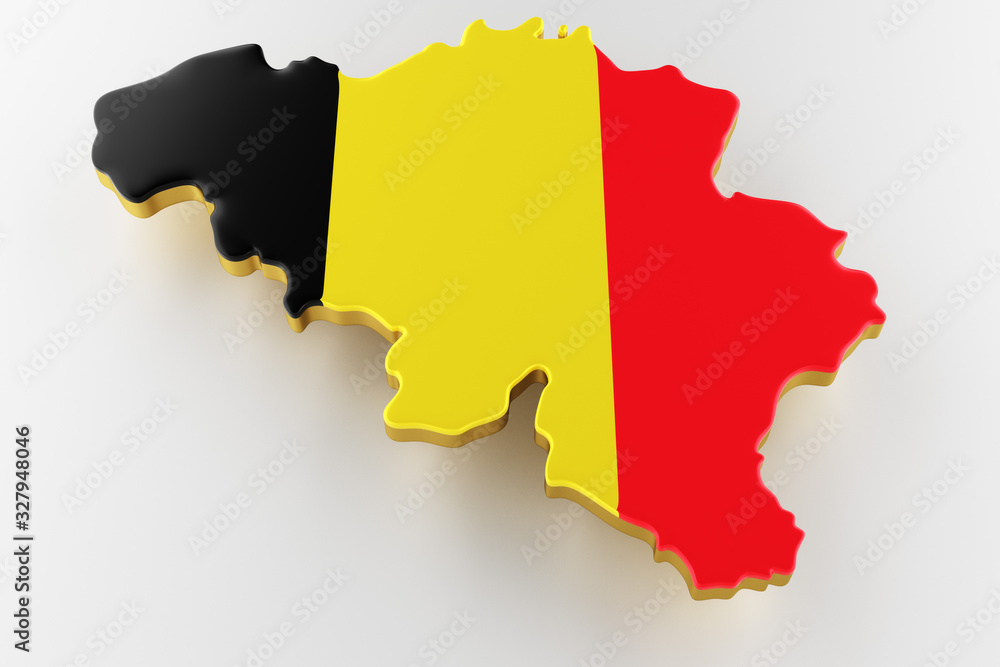 3D map of Belgium. Map of Belgium land border with flag. Belgium map on white background. 3d rendering 3D map of Belgium. Map of Belgium land border with flag. Belgium map on white background. 3d rendering