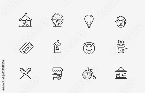 Circus icons set. Funfair, carnival symbol vector illustration