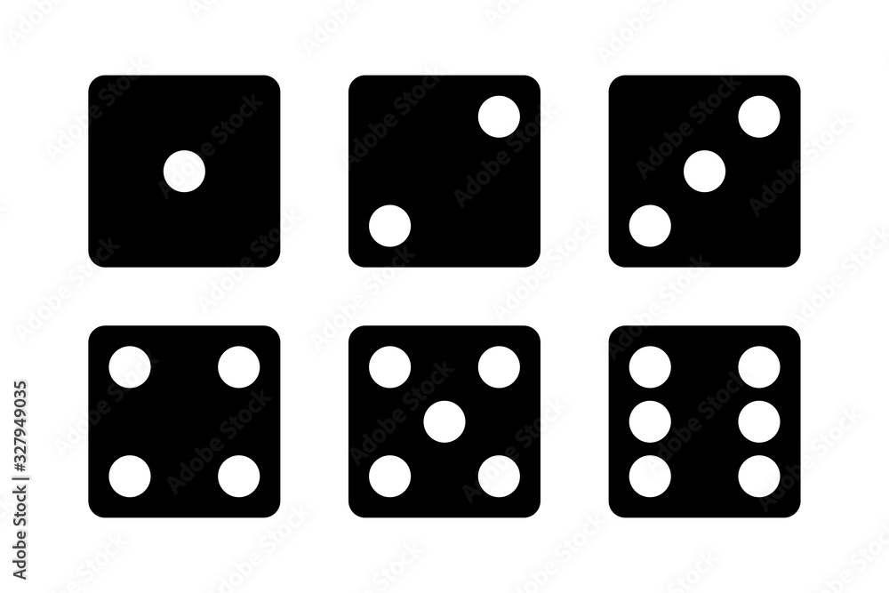 Dice vector set of icons. Gambling collection. Dice isolated black icon. Gamble chance leisure. Dice vector set of icons. Gambling collection. Dice isolated black icon. Gamble chance leisure.