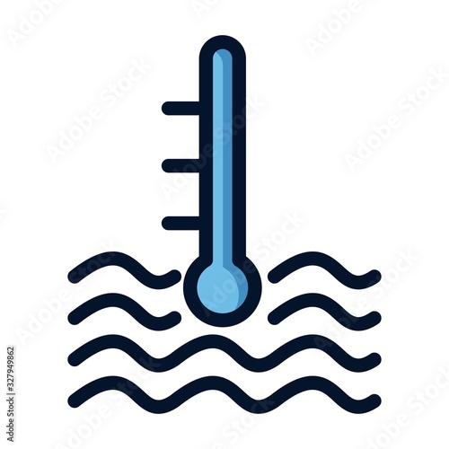 Thermometer in water icon illustration. The warm water temperature icon.