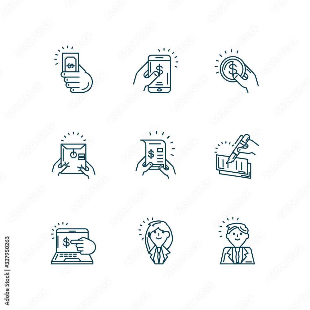 business man and woman and tax day icon set, line style business man and woman and tax day icon set, line style