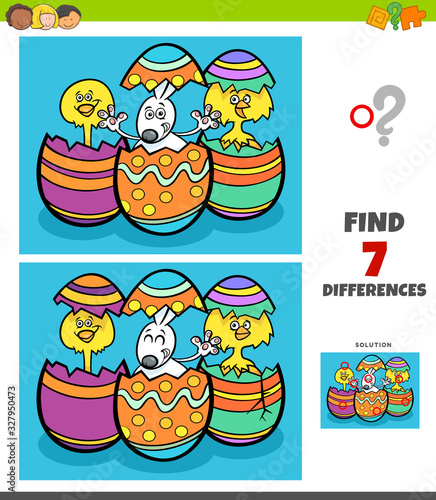 differences game with cartoon Easter characters