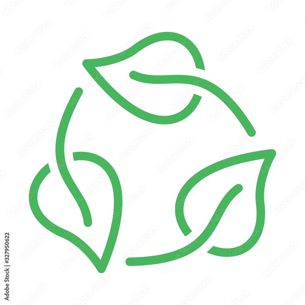 Green recycle leaves icon in flat style. Green recycle leaves icon in flat style.