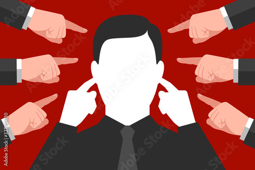 Man is plugging ears with fingers, not wanting to hear directives