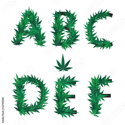 Cannabis alphabet, eco abc on white background. Part 1
